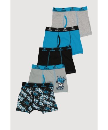 Boys King Bear Graphic Print Boxer Briefs 5 Pack