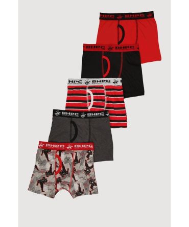 Boys Striped Ninja Graphic Print Boxer Briefs 5 Pack