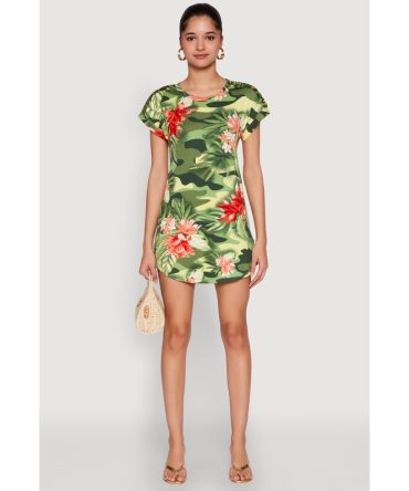 Camo Flower Print Shift Dress