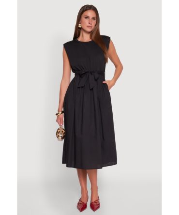 Cap Sleeve Tie Waist Midi Dress