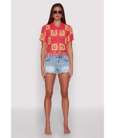Color Block Fringe Patchwork Crochet Top