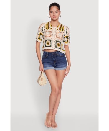 Color Block Patchwork Crochet Crop Top