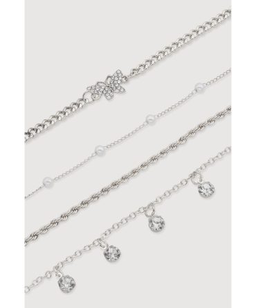 Cubic Zirconia Assorted Metallic Anklets Set of 3