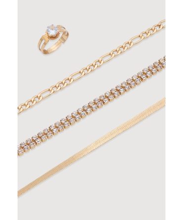 Cubic Zirconia Assorted Metallic Anklets with Toe Ring