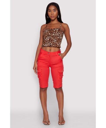 High Waisted Cargo Pocket Bermuda Shorts
