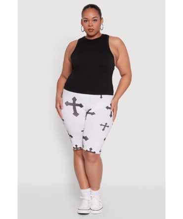 Plus Size Cross Graphic Biker Shorts