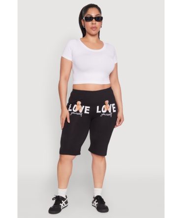 Plus Size Love Yourself Graphic Biker Shorts