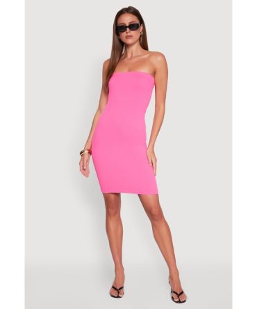 Seamless Rib Knit Tube Midi Dress