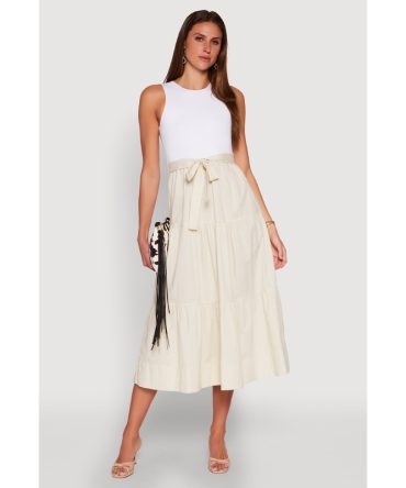 Tie Waist Belted Tiered Maxi Dress