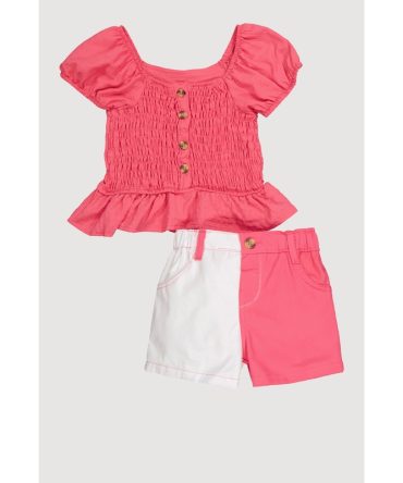 Toddler Girls Smocked Peasant Top and Color Block Shorts