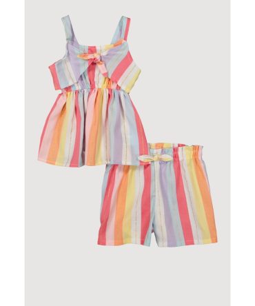 Toddler Girls Striped Tie Front Blouse and Shorts