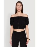 Zip Front Bubble Sleeve Crop Top