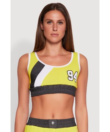 94 Graphic Denim Trim Crop Top