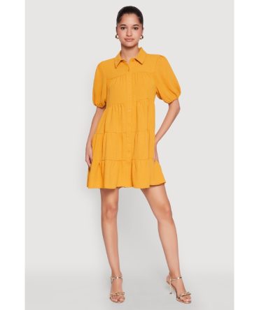 Airy Button Front Tiered Mini Dress