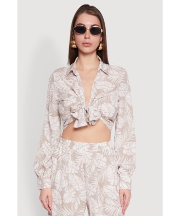 Airy Collared Tie Front Blouse