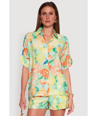 Airy Fruit Print Button Front Shirt