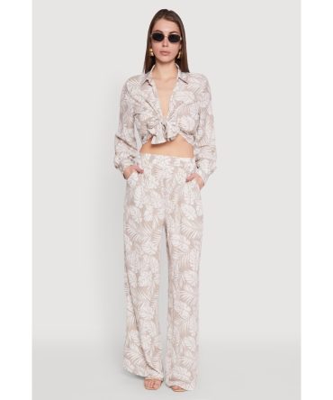 Airy Leaf Print Palazzo Pants