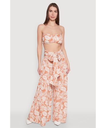 Airy Tie Front Tiered Leg Palazzo Pants