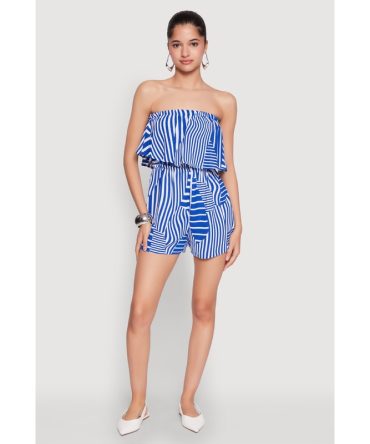 Assorted Stripe Print Ruffle Overlay Romper