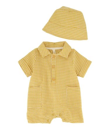 Baby Boys 0-9M Plaid Pocket Romper with Hat