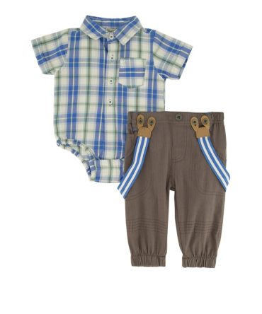 Baby Boys 0-9M Plaid Shirt Bodysuit and Suspender Pants