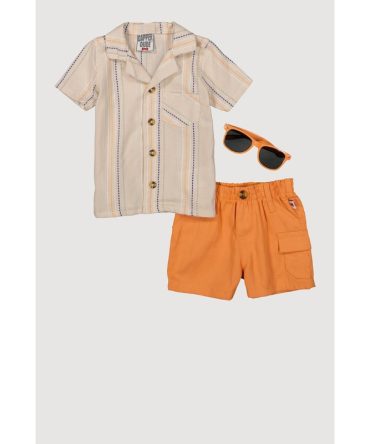 Baby Boys 0-9M Striped Shirt and Cargo Shorts with Sunglasses