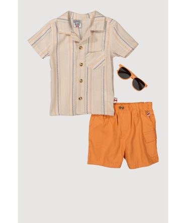 Baby Boys 12-24M Striped Shirt and Cargo Shorts with Sunglasses