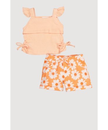 Baby Girls 0-9M Ribbed Knit Sleeveless Top and Floral Shorts