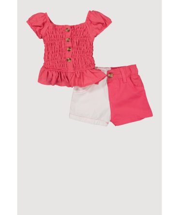 Baby Girls 0-9M Smocked Peasant Top and Color Blocked Shorts