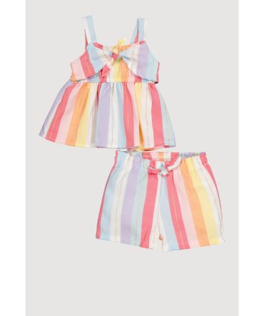 Baby Girls 0-9M Striped Tie Front Sleeveless Top and Shorts