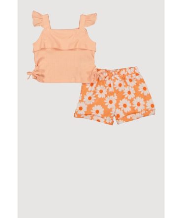 Baby Girls 12-24M Ribbed Knit Sleeveless Top and Floral Shorts
