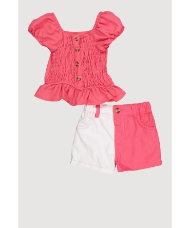 Baby Girls 12-24M Smocked Peasant Top and Color Block Shorts