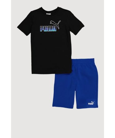Boys Puma Flame Graphic Tee and Sweatshorts