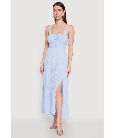 Empire Waist Tiered Side Slit Maxi Dress
