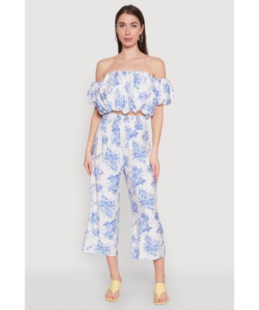 Floral Print Smocked Waist Capris Pants