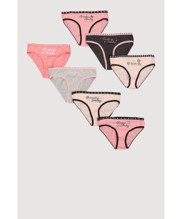 Girls Days of The Week Contrast Trim Panties 7 Pack