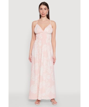 Haute Monde Leaf Print Smocked Maxi Dress