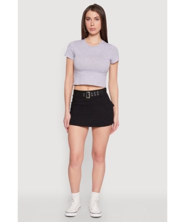 High Waisted Belted Cargo Skirt