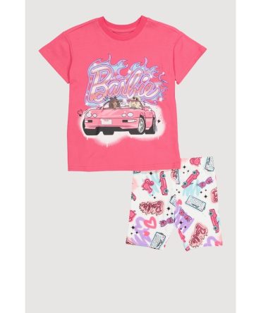 Little Girls Barbie Graphic Tee and Biker Shorts