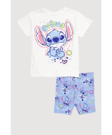 Little Girls Stitch Graphic Tee and Biker Shorts