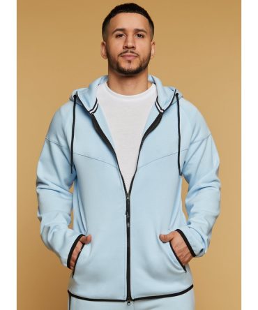 Mens Contrast Trim Zip Front Hoodie