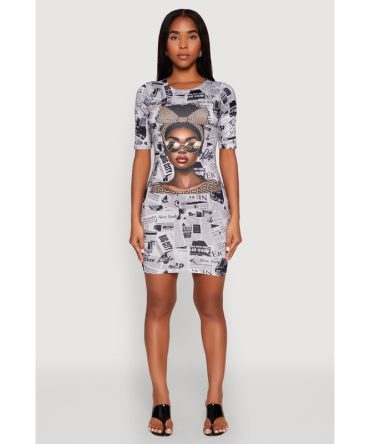 Newspaper Girl Graphic Print Dress