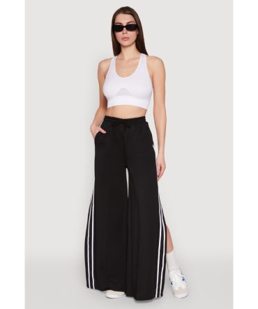 Pintuck Varsity Stripe Side Slit Pants