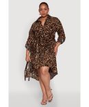 Poplin Button Front Flutter Sleeve Dress
