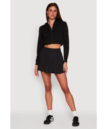 Solid High Waisted Pleated Skort