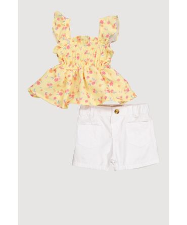 Toddler Girls Floral Print Peplum Top and Shorts