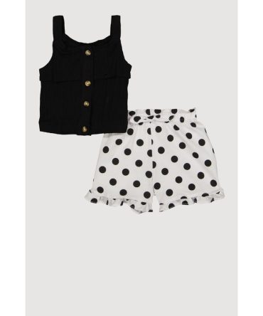 Toddler Girls Rib Knit Tank and Polka Dot Print Shorts