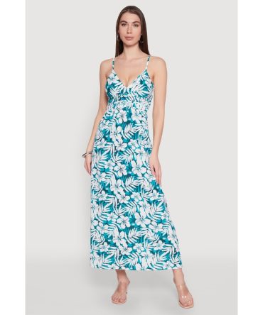 Tropical Floral Print Empire Waist Maxi Dress
