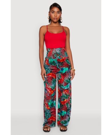 Tropical Leaf Print Palazzo Pants