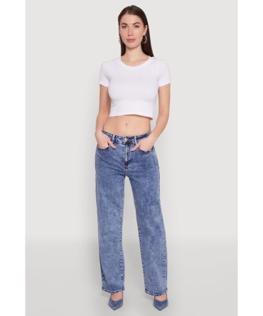 WAX Acid Wash Straight Leg Jeans